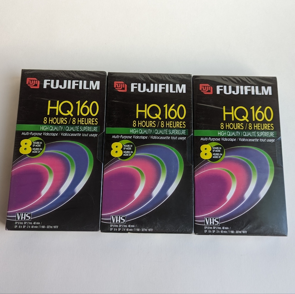 Lot of 3 New SEALED Fujifilm HQ160 VHS Video Cassette Tape - 8 Hour in EP Mode